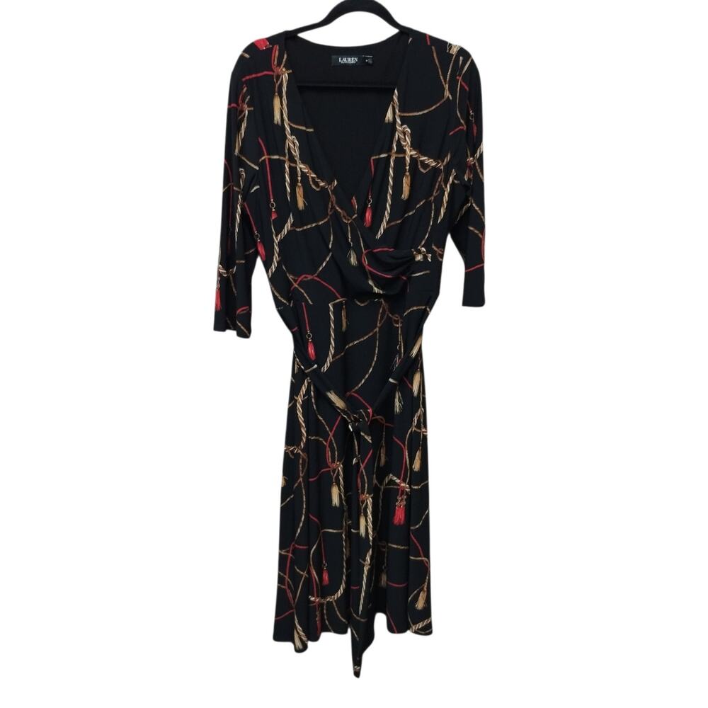 Lauren Ralph Lauren Equestrian Print Faux Wrap Midi Dress 18 Old Money Western
